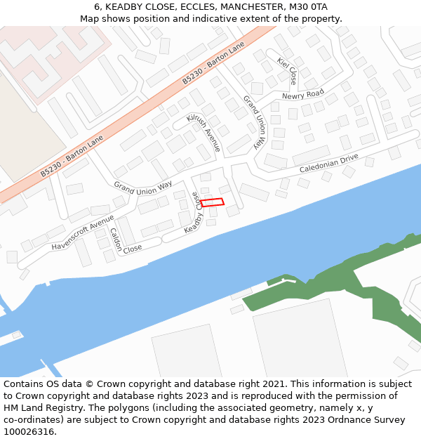 6, KEADBY CLOSE, ECCLES, MANCHESTER, M30 0TA: Location map and indicative extent of plot