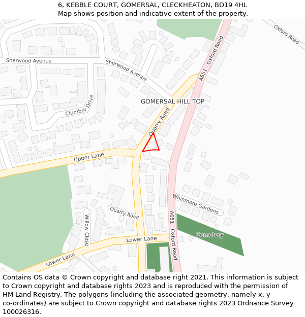 6, KEBBLE COURT, GOMERSAL, CLECKHEATON, BD19 4HL: Location map and indicative extent of plot