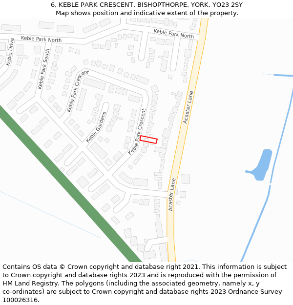 6, KEBLE PARK CRESCENT, BISHOPTHORPE, YORK, YO23 2SY: Location map and indicative extent of plot