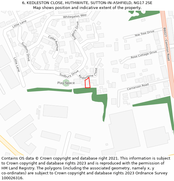 6, KEDLESTON CLOSE, HUTHWAITE, SUTTON-IN-ASHFIELD, NG17 2SE: Location map and indicative extent of plot