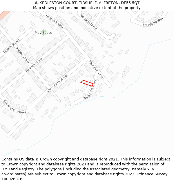 6, KEDLESTON COURT, TIBSHELF, ALFRETON, DE55 5QT: Location map and indicative extent of plot