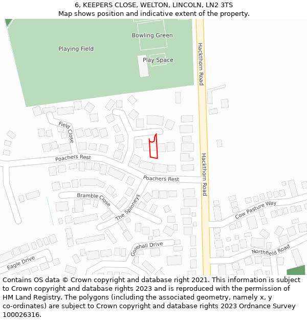 6, KEEPERS CLOSE, WELTON, LINCOLN, LN2 3TS: Location map and indicative extent of plot