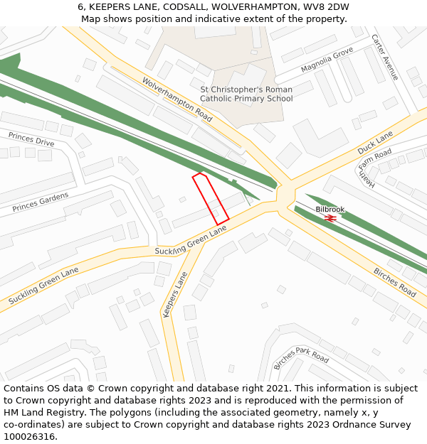 6, KEEPERS LANE, CODSALL, WOLVERHAMPTON, WV8 2DW: Location map and indicative extent of plot