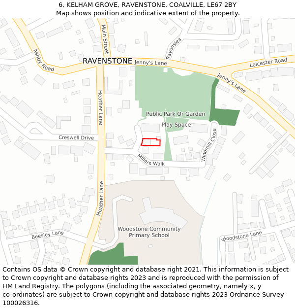 6, KELHAM GROVE, RAVENSTONE, COALVILLE, LE67 2BY: Location map and indicative extent of plot