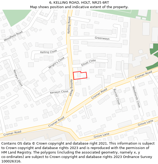 6, KELLING ROAD, HOLT, NR25 6RT: Location map and indicative extent of plot