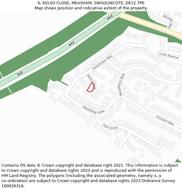 6, KELSO CLOSE, MEASHAM, SWADLINCOTE, DE12 7PE: Location map and indicative extent of plot