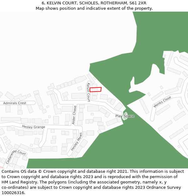 6, KELVIN COURT, SCHOLES, ROTHERHAM, S61 2XR: Location map and indicative extent of plot