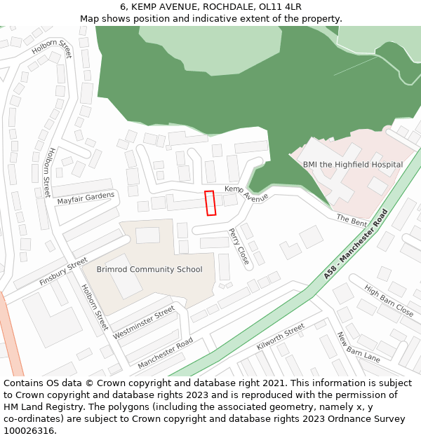 6, KEMP AVENUE, ROCHDALE, OL11 4LR: Location map and indicative extent of plot