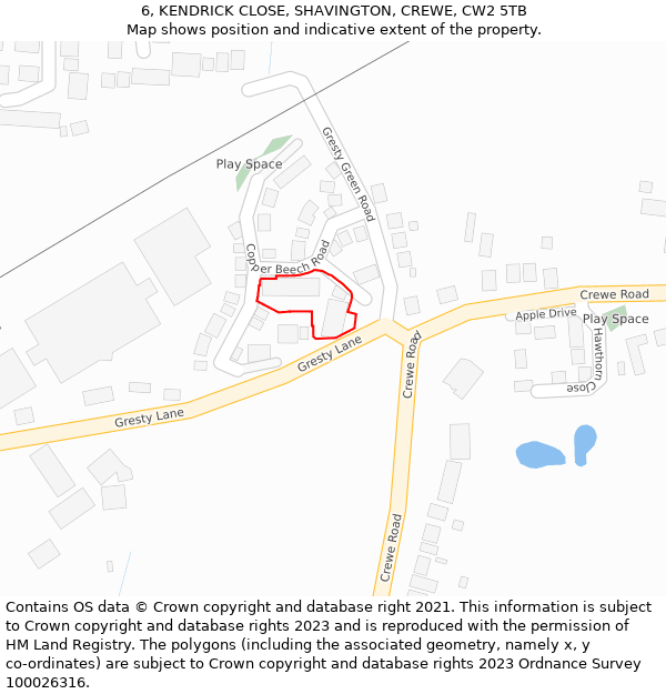 6, KENDRICK CLOSE, SHAVINGTON, CREWE, CW2 5TB: Location map and indicative extent of plot