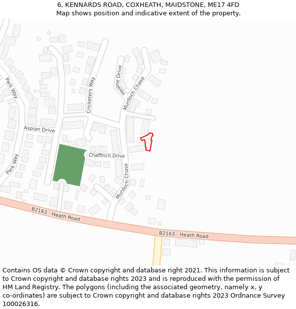 6, KENNARDS ROAD, COXHEATH, MAIDSTONE, ME17 4FD: Location map and indicative extent of plot