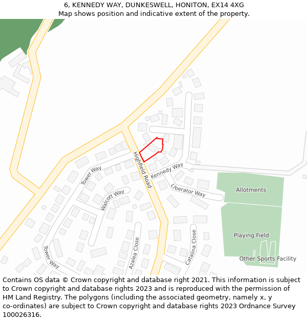 6, KENNEDY WAY, DUNKESWELL, HONITON, EX14 4XG: Location map and indicative extent of plot