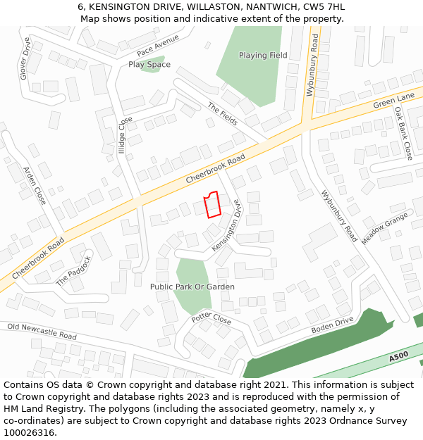 6, KENSINGTON DRIVE, WILLASTON, NANTWICH, CW5 7HL: Location map and indicative extent of plot