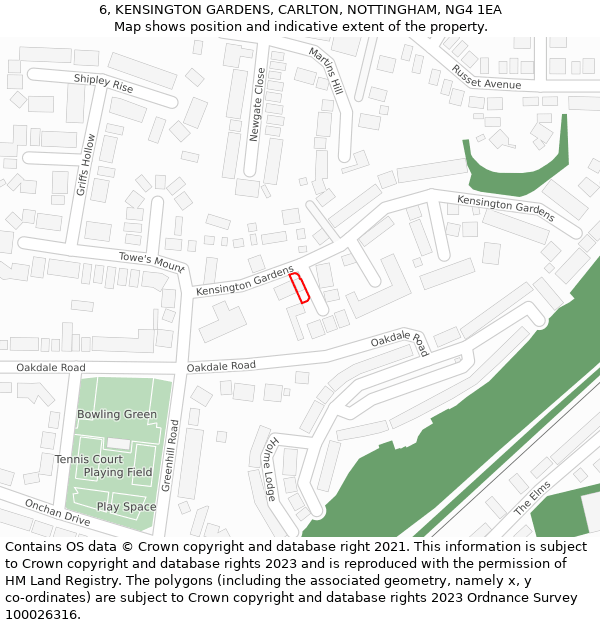 6, KENSINGTON GARDENS, CARLTON, NOTTINGHAM, NG4 1EA: Location map and indicative extent of plot