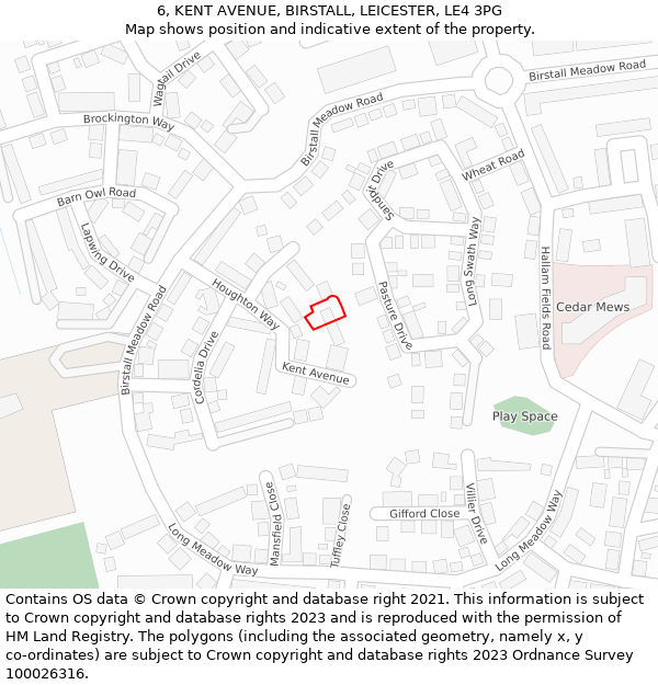 6, KENT AVENUE, BIRSTALL, LEICESTER, LE4 3PG: Location map and indicative extent of plot