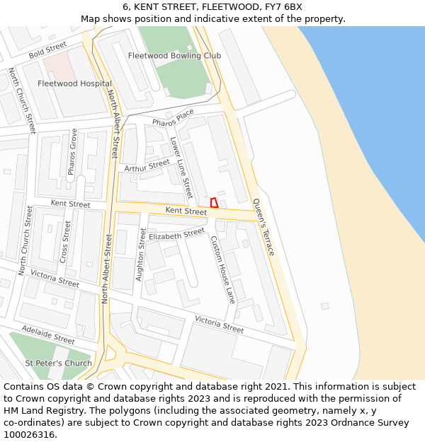 6, KENT STREET, FLEETWOOD, FY7 6BX: Location map and indicative extent of plot