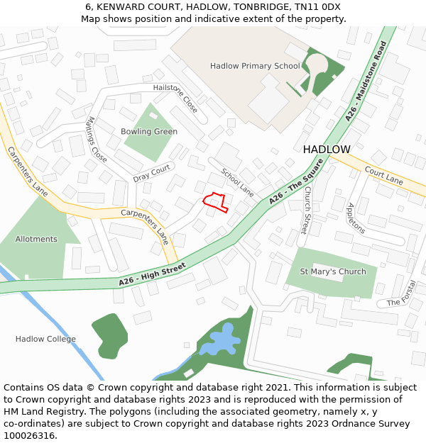 6, KENWARD COURT, HADLOW, TONBRIDGE, TN11 0DX: Location map and indicative extent of plot