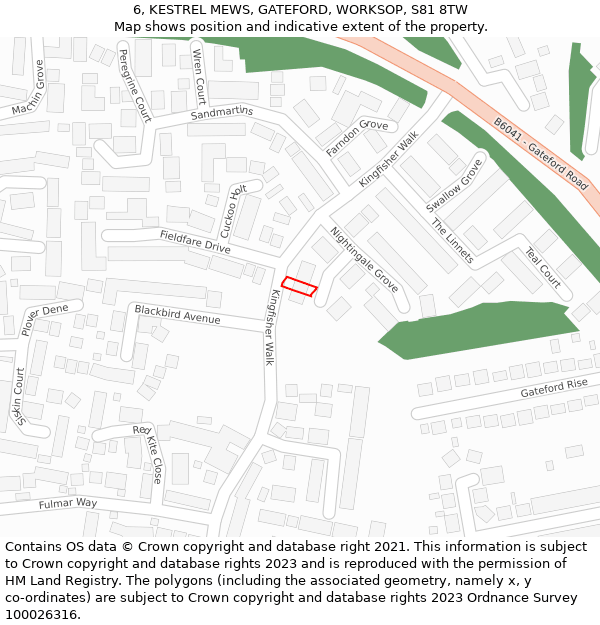 6, KESTREL MEWS, GATEFORD, WORKSOP, S81 8TW: Location map and indicative extent of plot