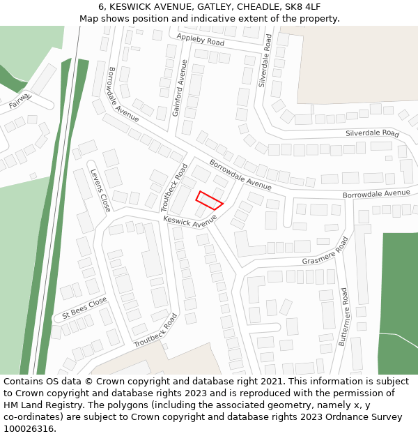 6, KESWICK AVENUE, GATLEY, CHEADLE, SK8 4LF: Location map and indicative extent of plot