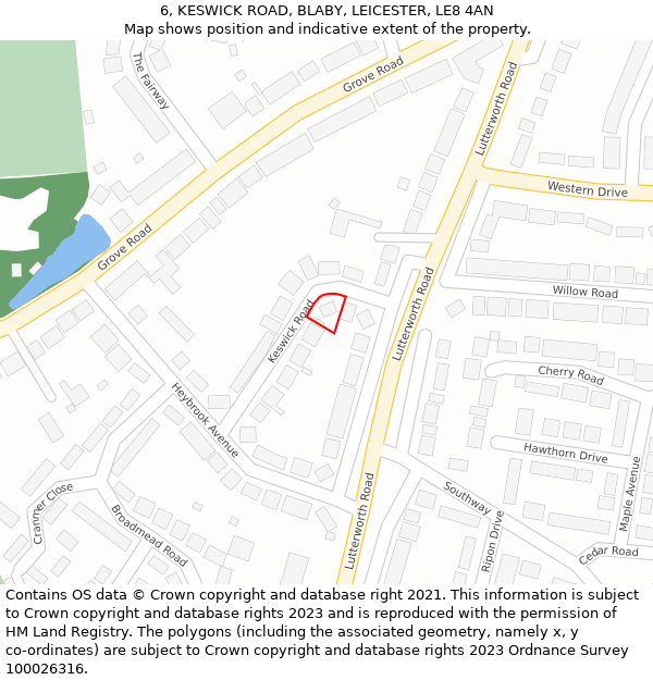 6, KESWICK ROAD, BLABY, LEICESTER, LE8 4AN: Location map and indicative extent of plot