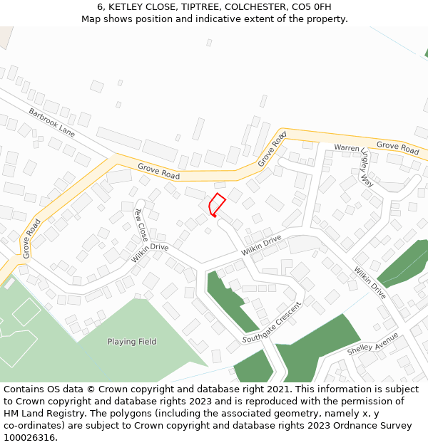 6, KETLEY CLOSE, TIPTREE, COLCHESTER, CO5 0FH: Location map and indicative extent of plot