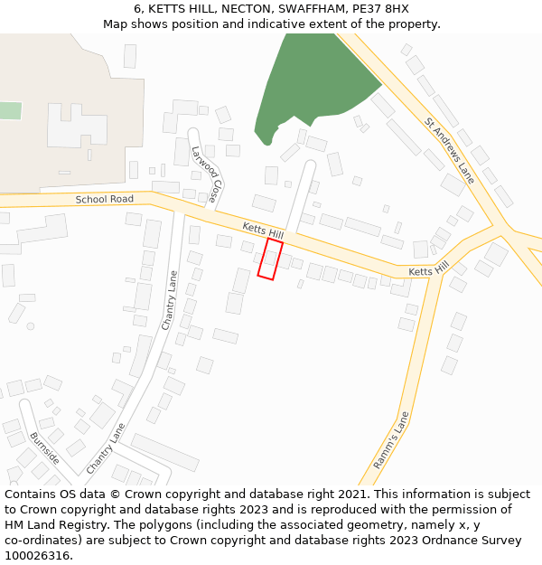 6, KETTS HILL, NECTON, SWAFFHAM, PE37 8HX: Location map and indicative extent of plot