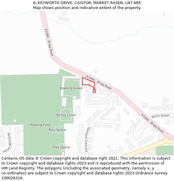 6, KEYWORTH DRIVE, CAISTOR, MARKET RASEN, LN7 6RE: Location map and indicative extent of plot