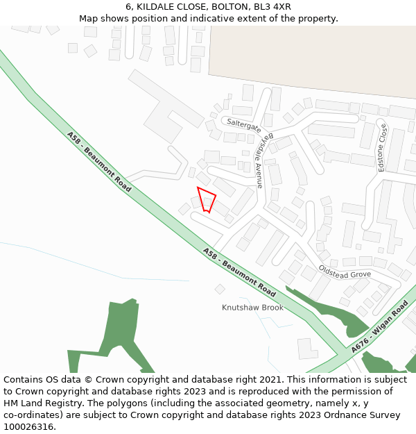 6, KILDALE CLOSE, BOLTON, BL3 4XR: Location map and indicative extent of plot