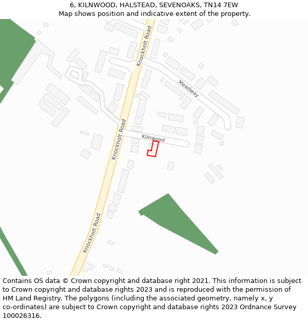 6, KILNWOOD, HALSTEAD, SEVENOAKS, TN14 7EW: Location map and indicative extent of plot