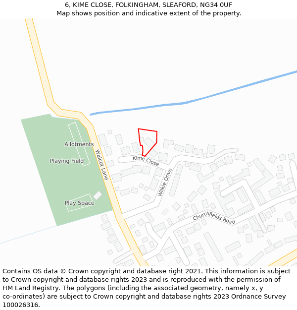 6, KIME CLOSE, FOLKINGHAM, SLEAFORD, NG34 0UF: Location map and indicative extent of plot