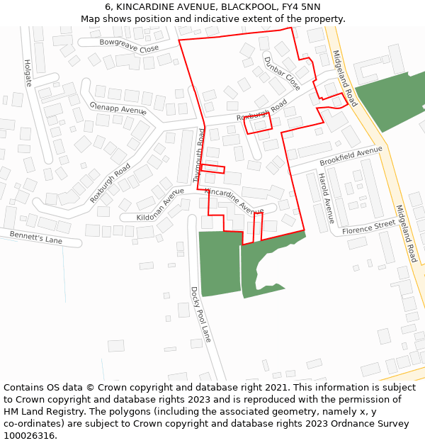 6, KINCARDINE AVENUE, BLACKPOOL, FY4 5NN: Location map and indicative extent of plot