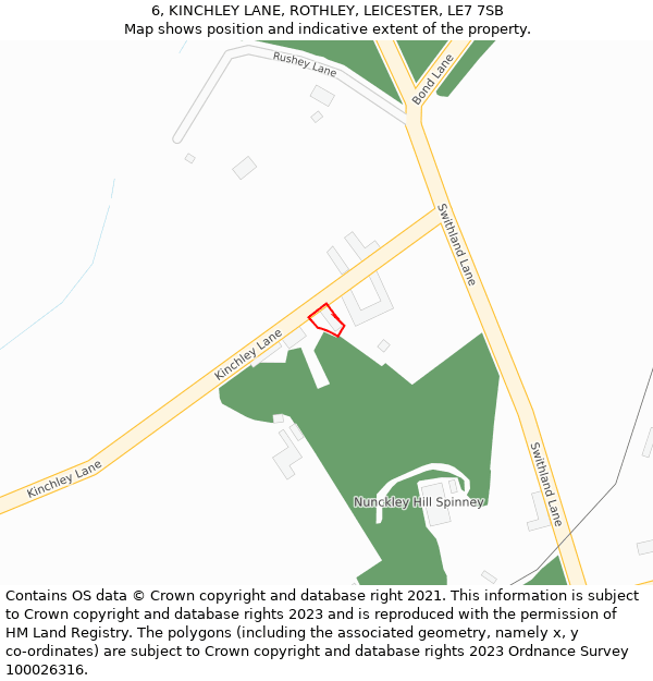 6, KINCHLEY LANE, ROTHLEY, LEICESTER, LE7 7SB: Location map and indicative extent of plot