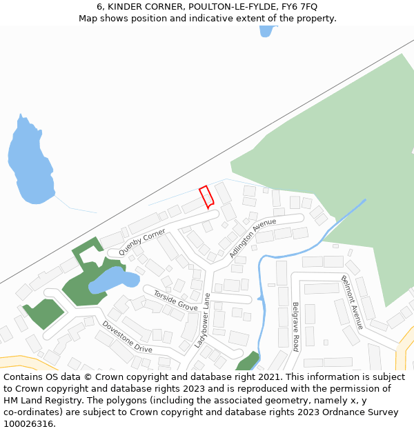 6, KINDER CORNER, POULTON-LE-FYLDE, FY6 7FQ: Location map and indicative extent of plot