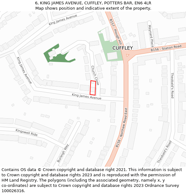 6, KING JAMES AVENUE, CUFFLEY, POTTERS BAR, EN6 4LR: Location map and indicative extent of plot