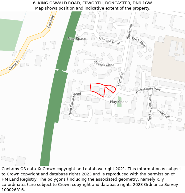 6, KING OSWALD ROAD, EPWORTH, DONCASTER, DN9 1GW: Location map and indicative extent of plot