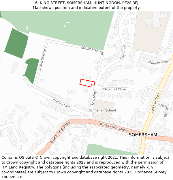 6, KING STREET, SOMERSHAM, HUNTINGDON, PE28 3EJ: Location map and indicative extent of plot