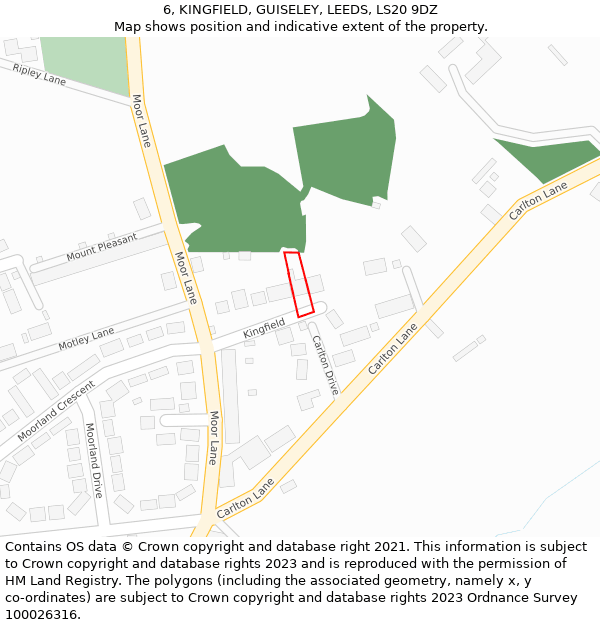 6, KINGFIELD, GUISELEY, LEEDS, LS20 9DZ: Location map and indicative extent of plot