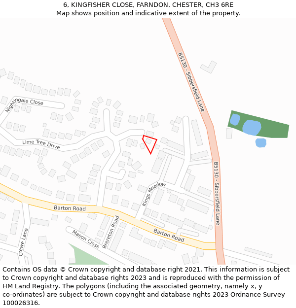 6, KINGFISHER CLOSE, FARNDON, CHESTER, CH3 6RE: Location map and indicative extent of plot