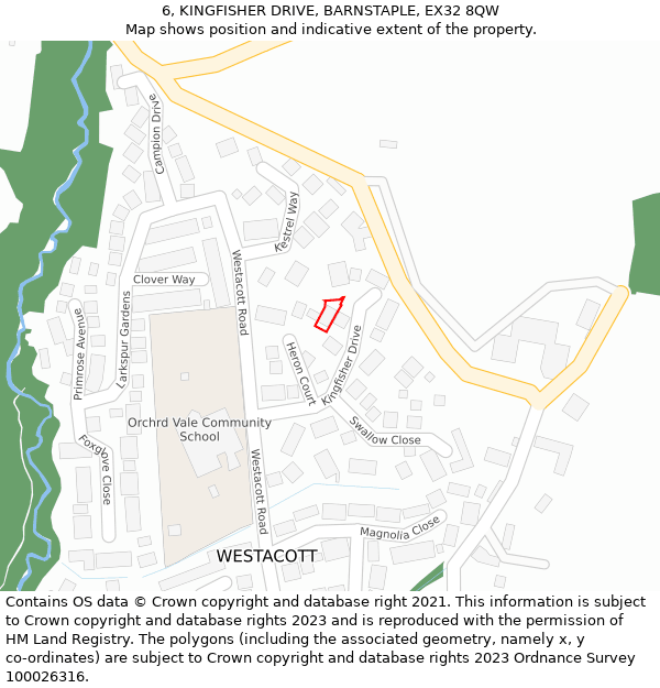 6, KINGFISHER DRIVE, BARNSTAPLE, EX32 8QW: Location map and indicative extent of plot