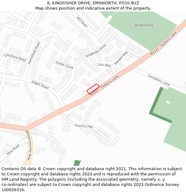 6, KINGFISHER DRIVE, EMSWORTH, PO10 8UZ: Location map and indicative extent of plot