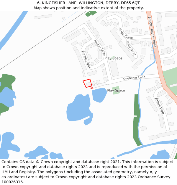6, KINGFISHER LANE, WILLINGTON, DERBY, DE65 6QT: Location map and indicative extent of plot