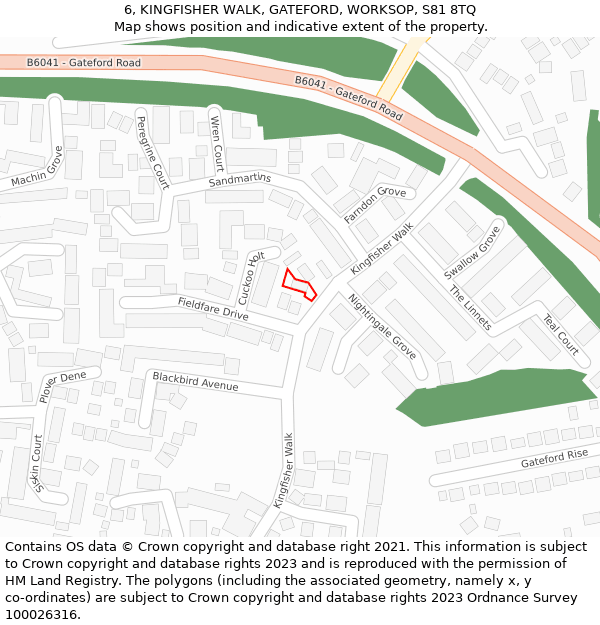 6, KINGFISHER WALK, GATEFORD, WORKSOP, S81 8TQ: Location map and indicative extent of plot