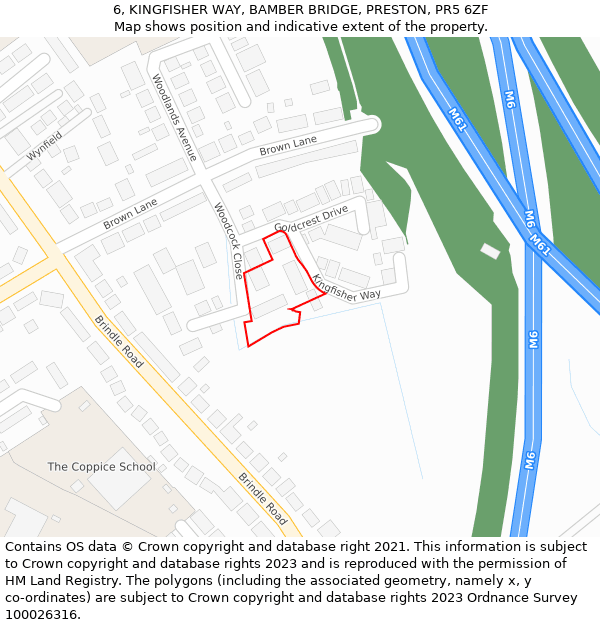 6, KINGFISHER WAY, BAMBER BRIDGE, PRESTON, PR5 6ZF: Location map and indicative extent of plot