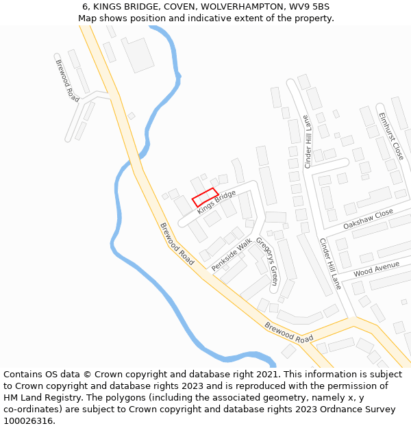 6, KINGS BRIDGE, COVEN, WOLVERHAMPTON, WV9 5BS: Location map and indicative extent of plot