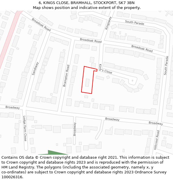 6, KINGS CLOSE, BRAMHALL, STOCKPORT, SK7 3BN: Location map and indicative extent of plot