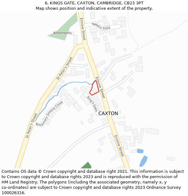 6, KINGS GATE, CAXTON, CAMBRIDGE, CB23 3PT: Location map and indicative extent of plot