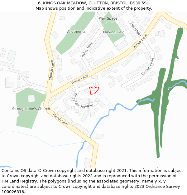 6, KINGS OAK MEADOW, CLUTTON, BRISTOL, BS39 5SU: Location map and indicative extent of plot