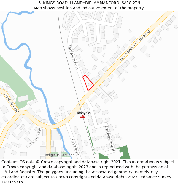 6, KINGS ROAD, LLANDYBIE, AMMANFORD, SA18 2TN: Location map and indicative extent of plot