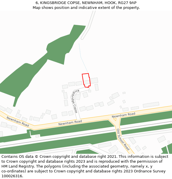 6, KINGSBRIDGE COPSE, NEWNHAM, HOOK, RG27 9AP: Location map and indicative extent of plot