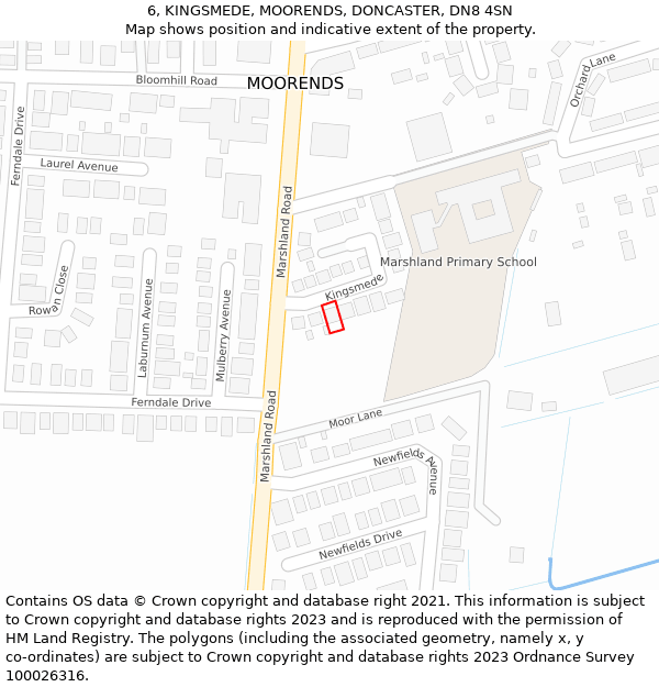 6, KINGSMEDE, MOORENDS, DONCASTER, DN8 4SN: Location map and indicative extent of plot