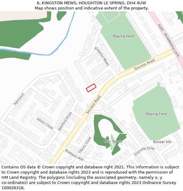 6, KINGSTON MEWS, HOUGHTON LE SPRING, DH4 4UW: Location map and indicative extent of plot